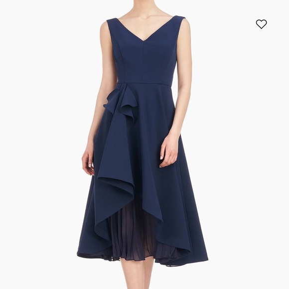 Kay Unger Dresses & Skirts - Kay Unger Begonia Ruffled A-Line Midi-Dress Navy Blue Cocktail Evening 2